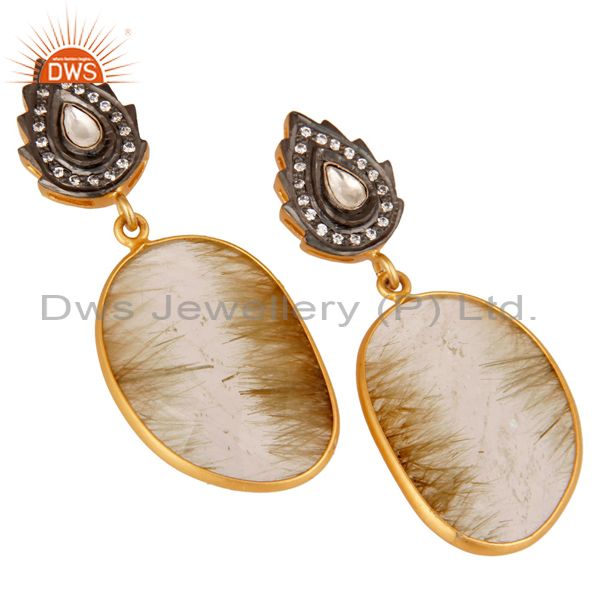 Exporter Vintage Designer Multi Rutile Gemstone Sterling Silver Dangle Earrings
