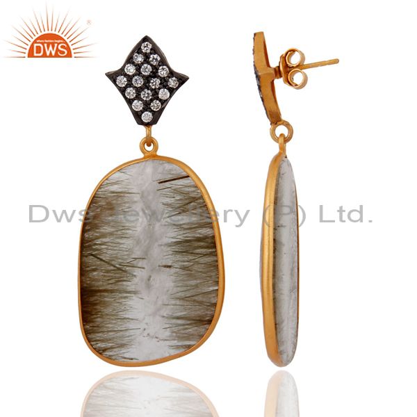 Exporter 14k Gold Over 925 Sterling Silver Rutile Quartz Gemstone Fashion Dangle Earrings