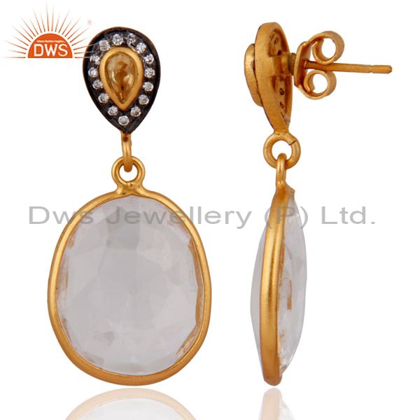 Exporter Natural Crystal Quartz 925 Sterling Silver Gold Plated Citrine Dangle Earrings