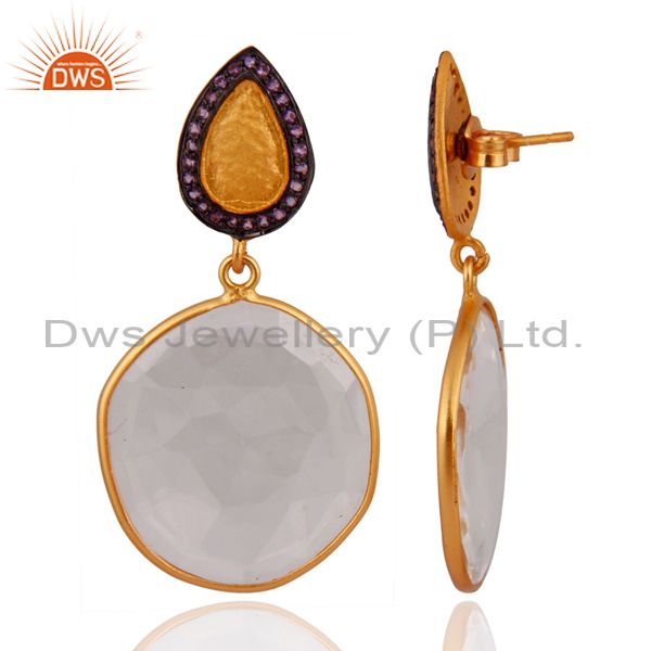 Exporter Handmade Amethyst Gold Plated Sterling Silver Crystal Quartz Dangle Earrings