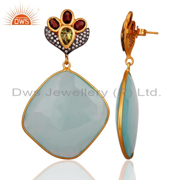 Exporter AQUA Chalcedony Faceted Plated 18kt. Gold over Sterling Silver Gemstone Earring