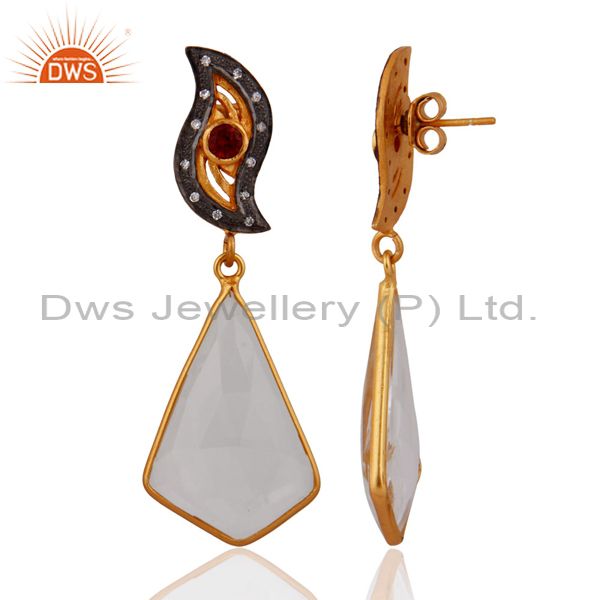 Exporter Gold Plated Sterling Silver Gemstone Slice Crystal Quartz Bezel Set Drop Earring