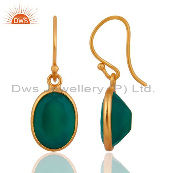 Exporter New Designer Green Emerald Onyx 18k Gold On Sterling Silver Dangle Drop Earrings
