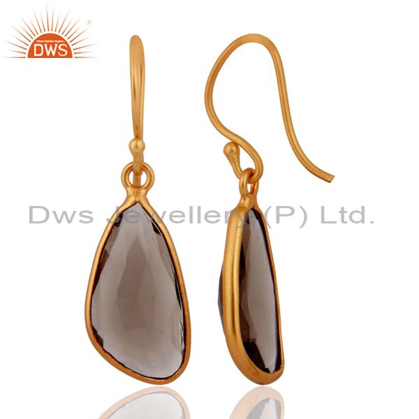 Exporter 925 Sterling Silver Natural Smoky Quartz Hook Earring With Gold Plated Jewelry