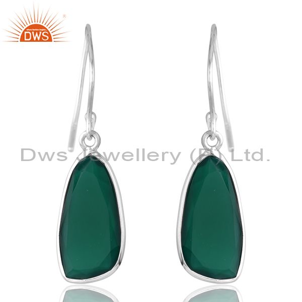 Sterling Silver Drops With Green Onyx Checker Unshaped