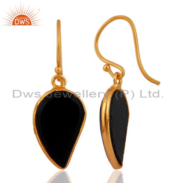 Exporter Black Onyx Handcrafted Artisan Abstract Gold Plated Drop Wholesale Earrings