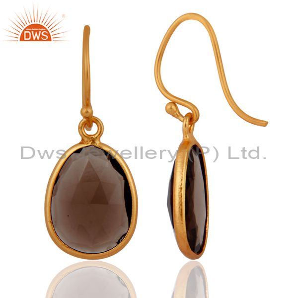 Exporter Faceted Smoky Quartz Plated Gold Sterling Silver Latching Earrings Gift Jewelry