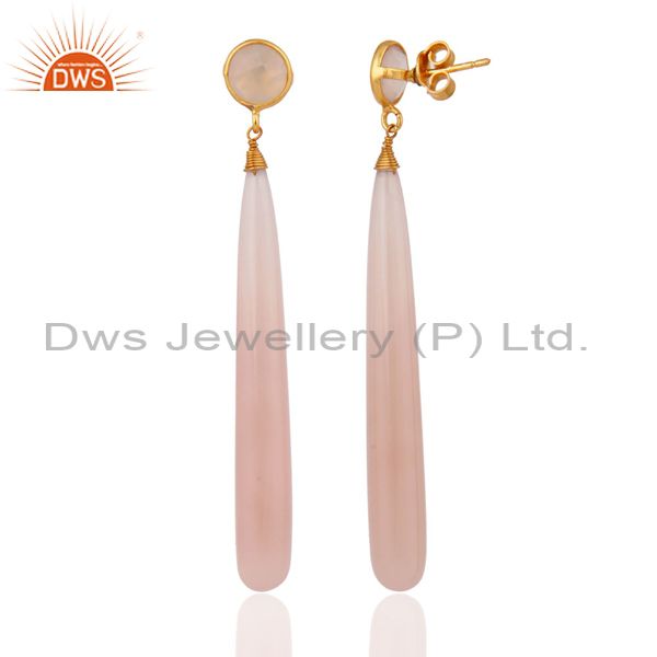 Exporter Gold Plated Sterling Silver Polished Gemstone Chalcedony Drop Dangle Earrings