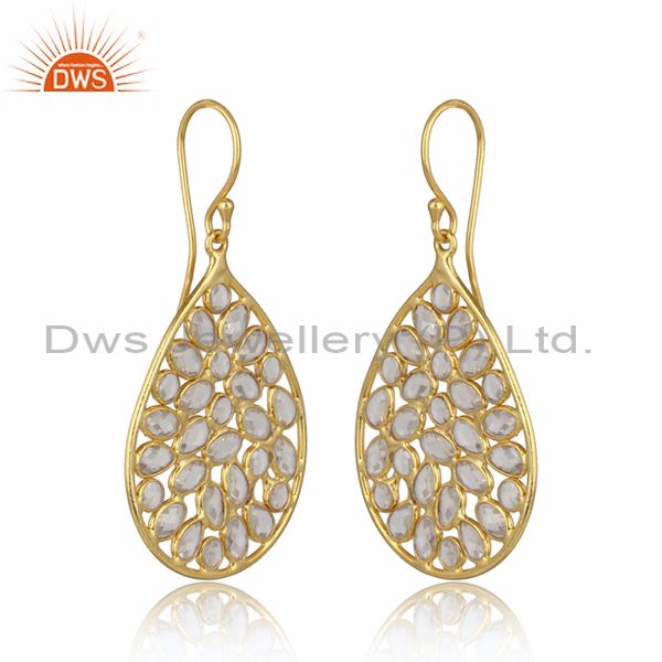 18K Yellow Gold Plated Sterling Silver Cubic Zirconia Fashion Dangle Earrings