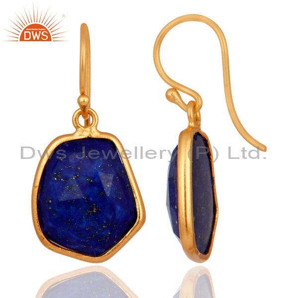 Exporter 925 Sterlinng Silver Natural Lapis Lazuli Earring With Gold Plated Jewelry
