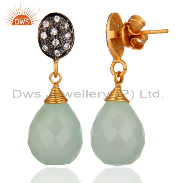 Exporter Natural Chalcedony Gemstone Earrings Made In 925 Sterling Silver Jewelry