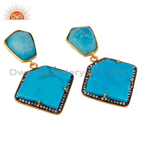 Exporter Cultured Turquoise Cubic Zirconia 18K Gold Plated 925 Sterling Silver Earrings