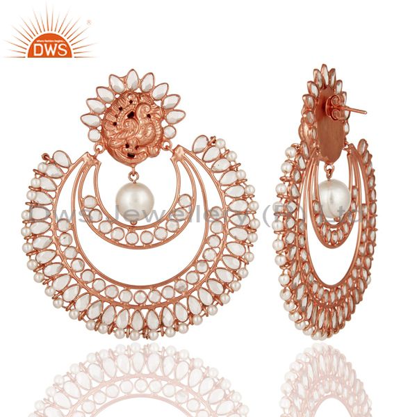 Exporter Indian Rose Gold Plated Sterling Silver Natural Pearl And White Zircon Earrings