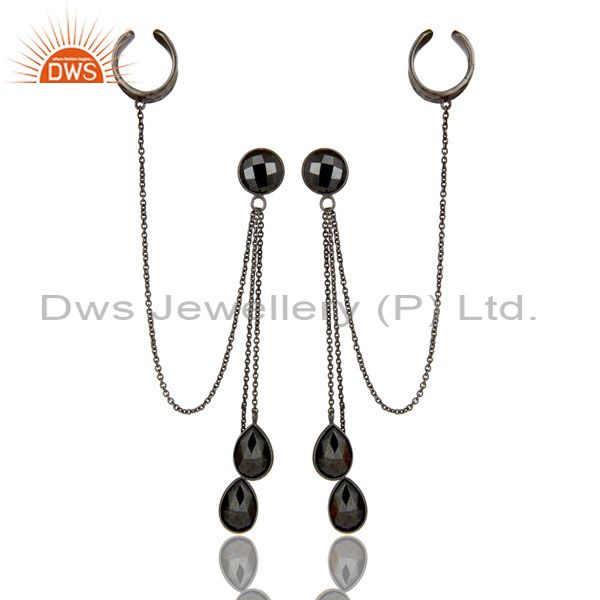 Suppliers Oxidized Sterling Silver Hematite Gemstone Fashion Chain Ear Cuff Earrings