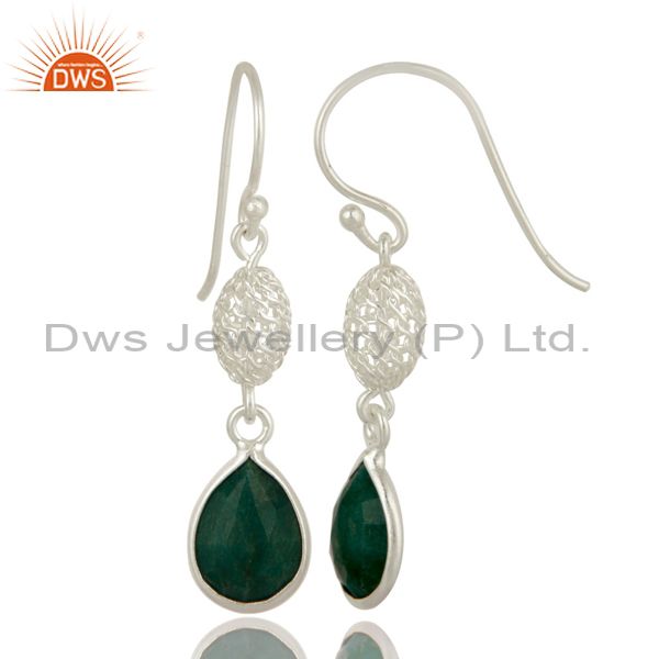 Exporter Emerald Green Corundum Sterling Silver Bezel-Set Drop Earrings