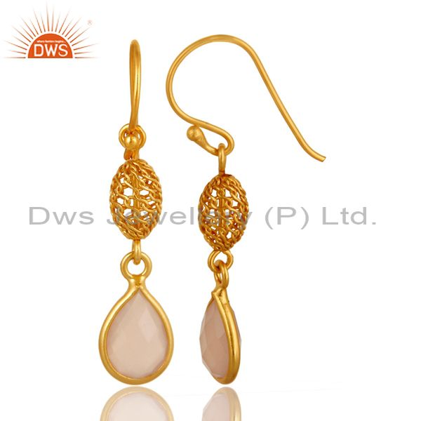 Exporter Bezel-Set Rose Chalcedony Sterling Silver Earrings - Yellow Gold Plated