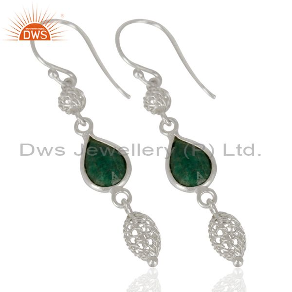 925 Sterling Silver Dyed Emerald Green Corundum Gemstone Dangle Earrings