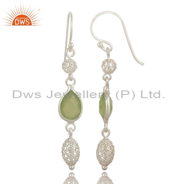 Suppliers Dyed Prehnite Chalcedony Sterling Silver Designer Dangle Earrings