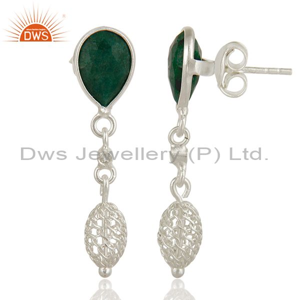 Exporter Natural Emerald Green Corundum Sterling Silver Dangle Earrings