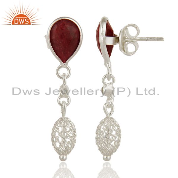 Exporter Dyed Ruby Red Corundum Solid Sterling Silver Designer Earrings
