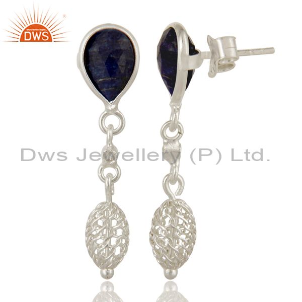 Exporter Natural Sapphire Blue Corundum Sterling Silver Dangle Earrings