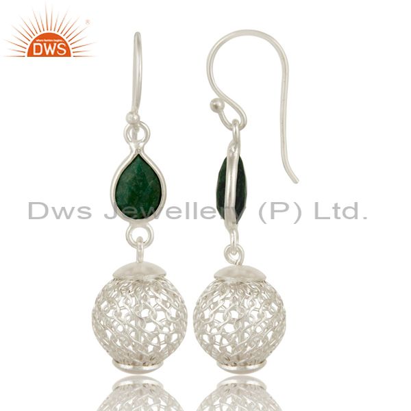 Exporter Solid Sterling Silver Ball Earrings With Green Corundum Jewelry