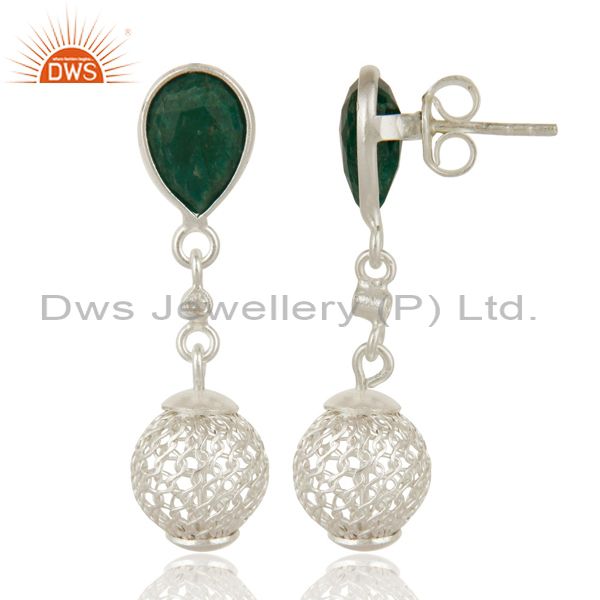 Exporter 925 Sterling Silver Green Corundum Gemstone Drop Earrings