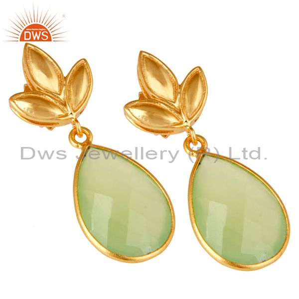 Exporter Prehnite Chalcedony Leaf Stud Gold Plated Wholesale Drop Sterling Silver Jewelry