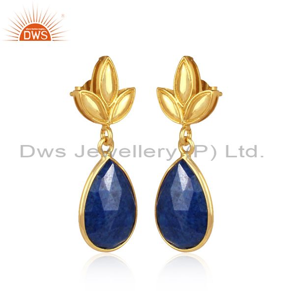 Exporter Lapis Leaf Stud Gold Plated Wholesale Drop Sterling Silver Jewelry