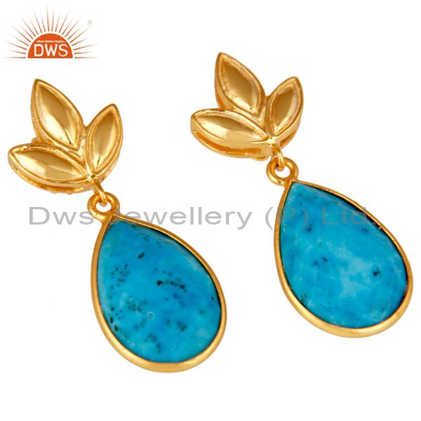 Exporter Turquoise Leaf Stud Gold Plated Wholesale Drop Sterling Silver Jewelry