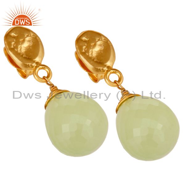 Exporter Prehnite Chalcedony 18K Gold Plated Sterling Silver Drop Earring