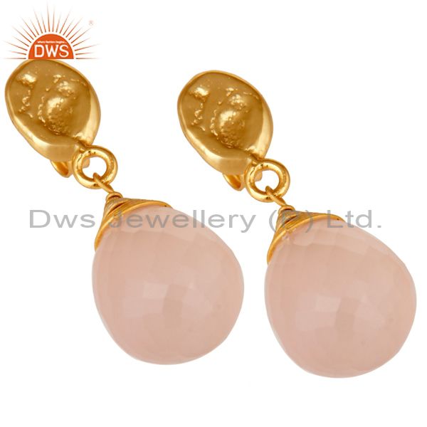 Exporter Rose Chalcedony 18K Gold Plated Sterling Silver Drop Earring