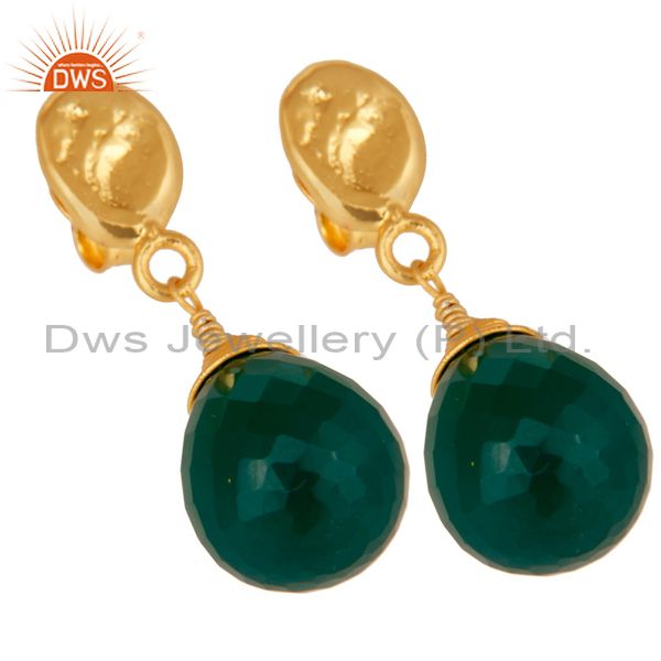 Exporter Green Onyx 18K Gold Plated Sterling Silver Drop Earring