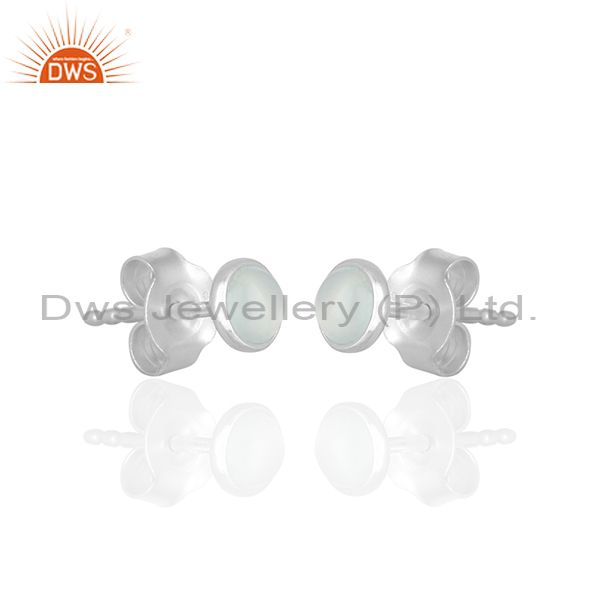 Exporter Sterling 92.5 Fine Silver Chalcedony Gemstone Stud Earrings Wholesale