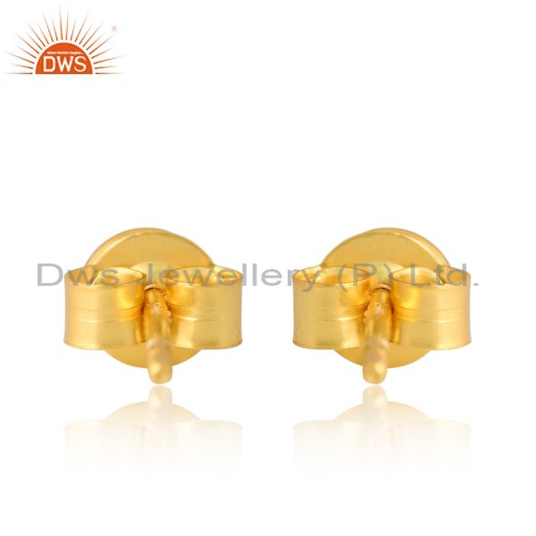 Exporter 14K Yellow Gold Plated Sterling Silver Dyed Chalcedony Bezel Set Studs Earrings