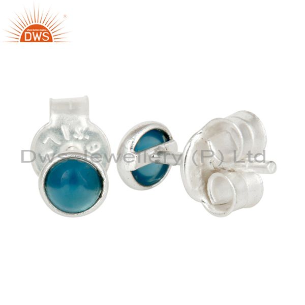 Exporter 925 Sterling Silver Dyed Blue Chalcedony Gemstone Stud Earrings