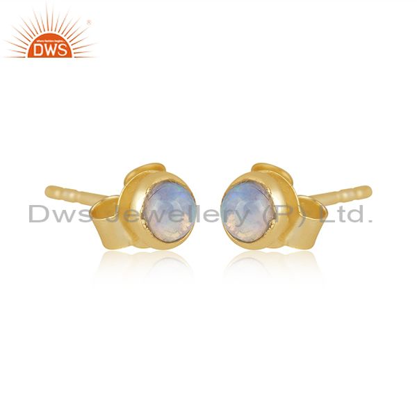 Handcrafted dainty gold on silver round ethiopian opal studs