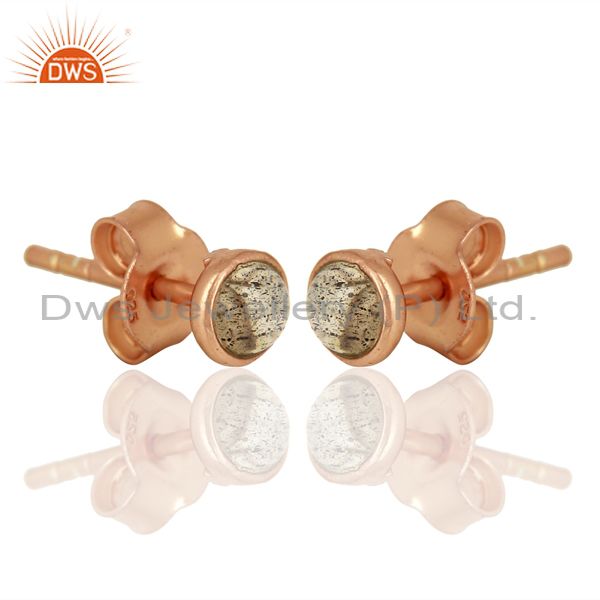 Exporter Rose Gold Plated Silver Labradorite Gemstone Stud Earrings Wholesale