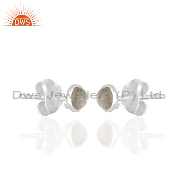 Exporter Natural Labradorite Gemstone 925 Silver Stud Earrings Wholesale