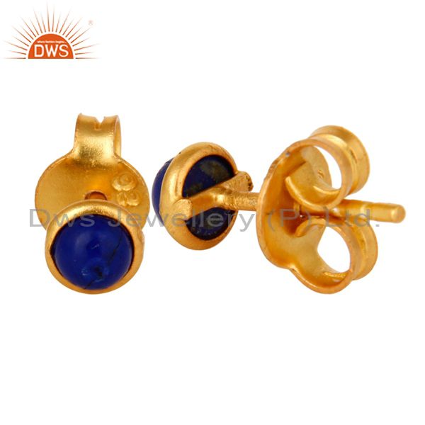 Exporter 18K Yellow Gold Plated Sterling Silver 4mm Round Lapis Lazuli Stud Earrings