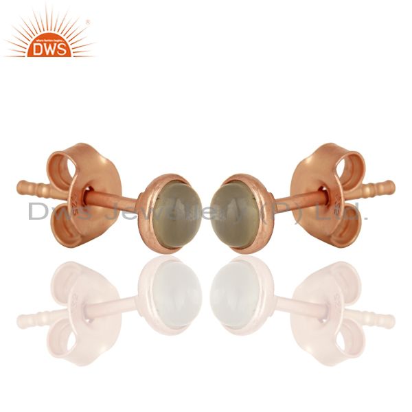 Exporter Gray Moonstone Rose Gold Plated Silver Gemstone Stud Earrings Supplier