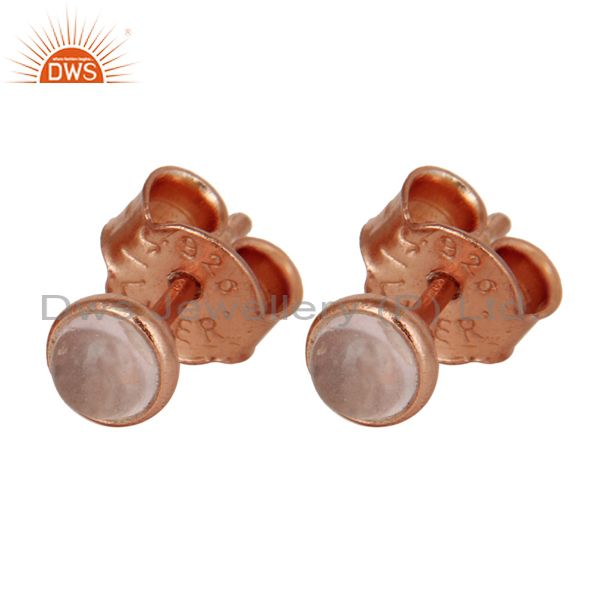 Exporter 18K Rose Gold Plated Sterling Silver 4mm Round Rose Chalcedony Stud Earrings