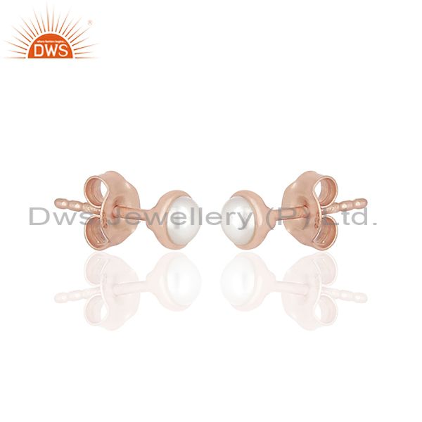 Exporter Rose Gold Plated 92.5 Silver Natural Pearl Stud Earring Jewelry