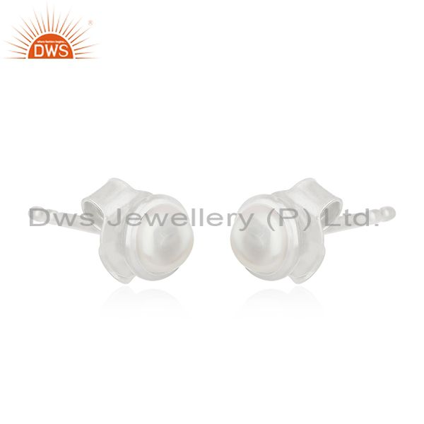 Exporter Natural Pearl Gemstone Fine Sterling Silver Stud Earring Wholesale