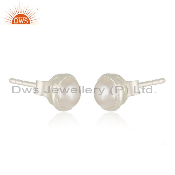 Exporter 92.5 Sterling Fine Silver Natural Pearl Round Stud Earrings Manufacturer India