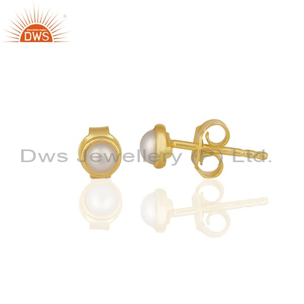 Exporter Natural Pearl Gold Plated 925 Silver Stud Earring Jewelry Manufacturer