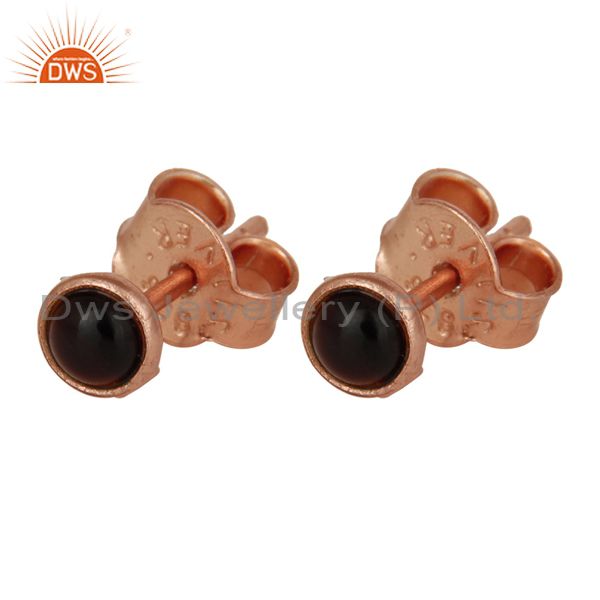 Exporter 18K Rose Gold Plated Sterling Silver 4mm Round Smoky Quartz Stud Earrings