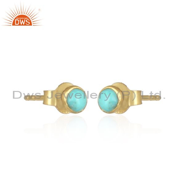 Handcrafted dainty gold on silver round arizona turquoise studs