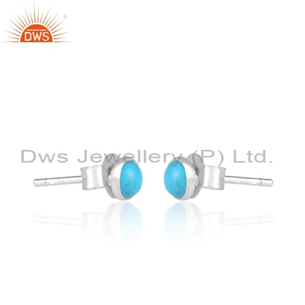 Turquoise Set Fine 925 Sterling Silver Round Stud Earrings
