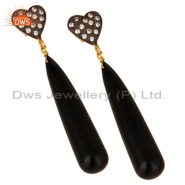 Exporter 14K Yellow Gold Plated Sterling Silver CZ & Black Onyx Smooth Teardrop Earrings